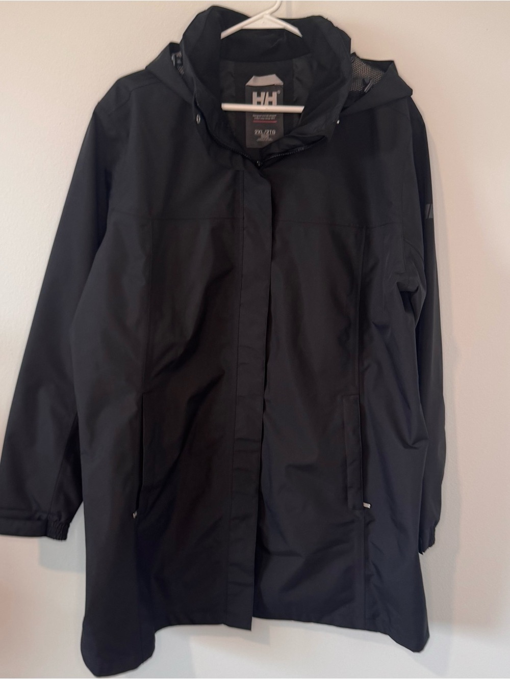 Helly Hansen Women’s Aden Long Rain Jacket Black Hooded Size 2XL
